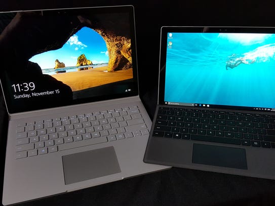 Microsoft's Surface Book (left) and Surface Pro 4 (right)
